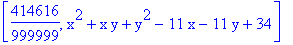 [414616/999999, x^2+x*y+y^2-11*x-11*y+34]